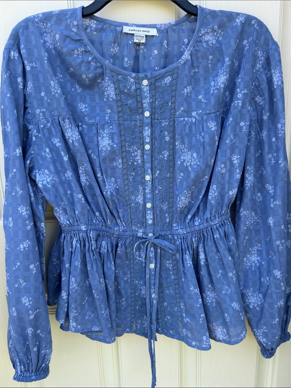 Blue Floral Peplum Blouse